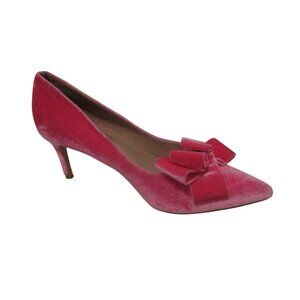 *JOURNEE Collection Pink Velvet Pumps Bow Embellished Pointed Toe - 8.5